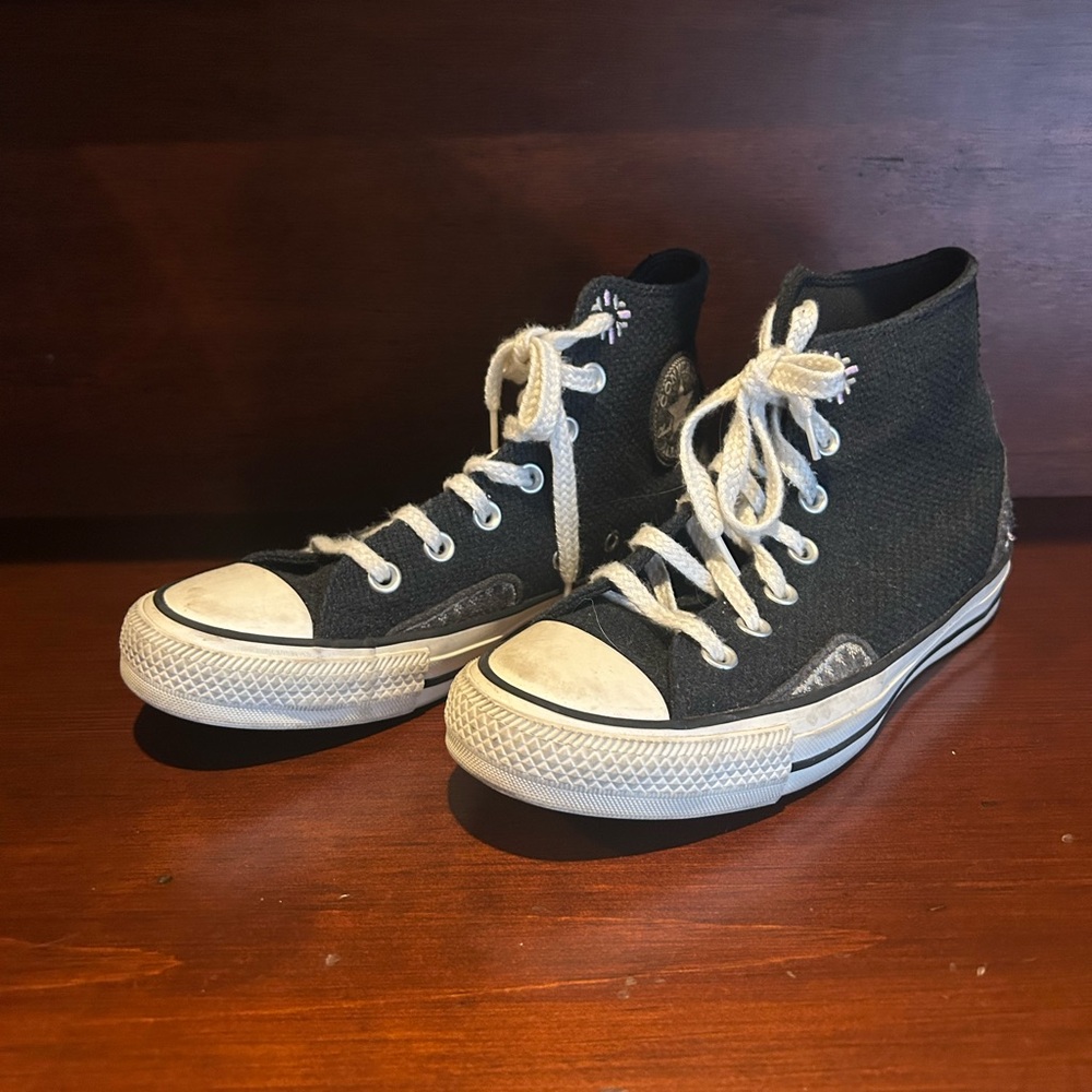 Black Converse High-Top Sneakers with Embroidery